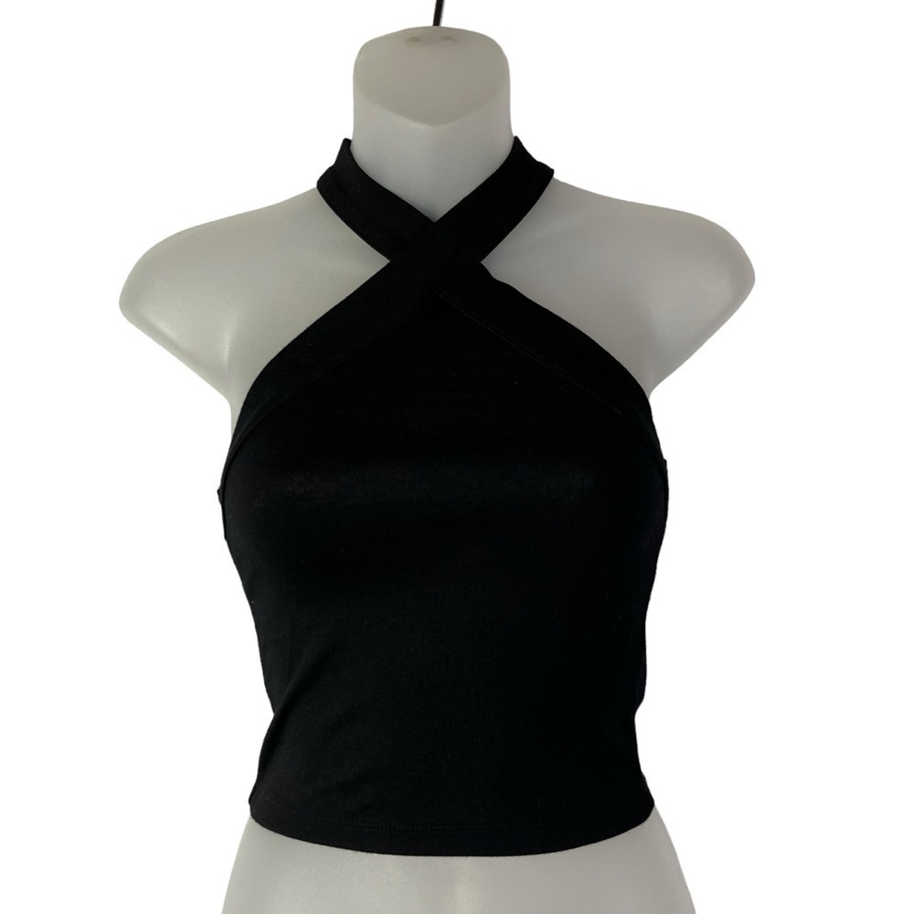 H&M Divided Black High Halter Neck Crop Tank Top XS